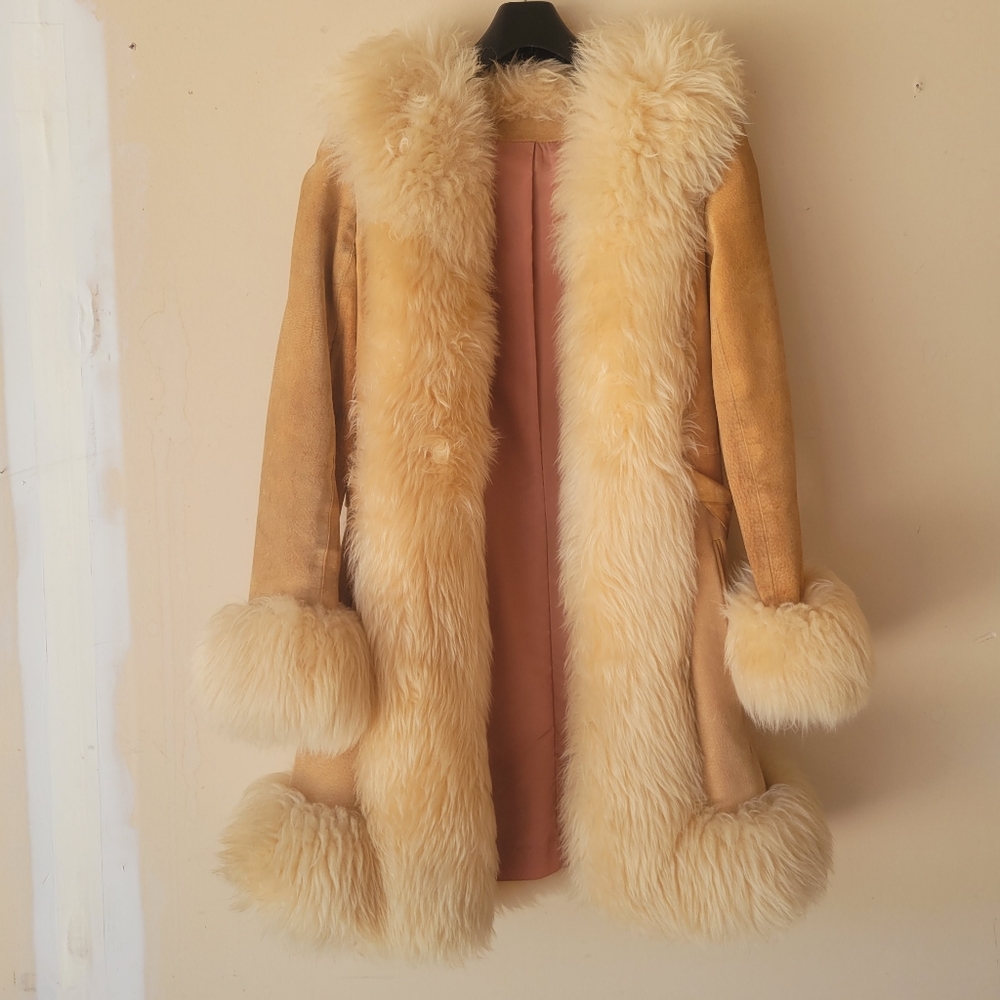 Vintage 70s lambskin fur trim Penny Lane Coat Medium
